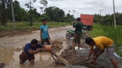 Warga Gotong-royong Perbaiki Jalan Rusak