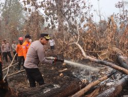 Lawan Karhutla Gambut Londerang, Polres Tanjab Timur Semprot Bahan Khusus X-Fire 03